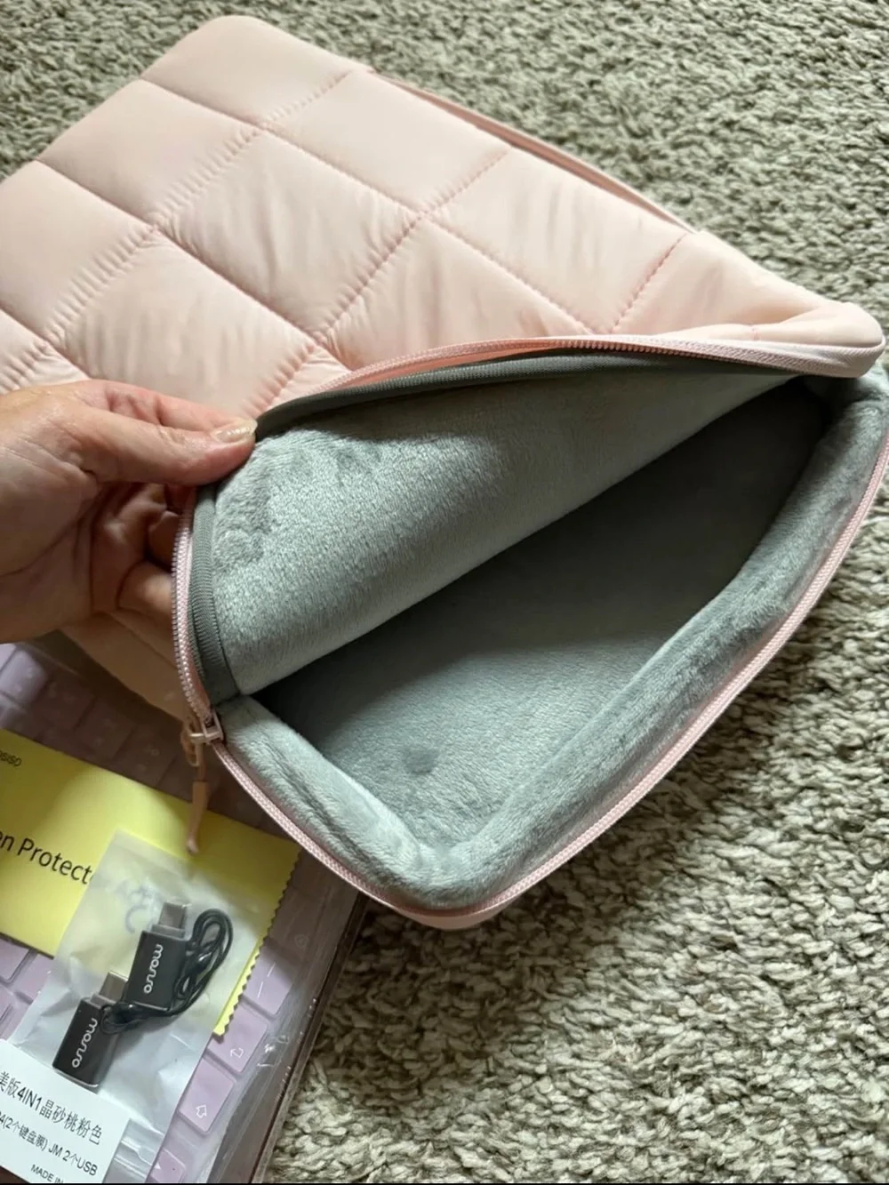 Pink Quilted Tablet Sleeve with Rose-Pink Keyboard Cover